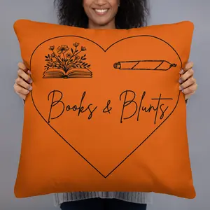 Burnt Orange Book Nook Pillow – Cozy Books & Blunts Decorative Cushion, 420 Themed Reading Corner Home Decor, Gift for Stoners & Book Lovers