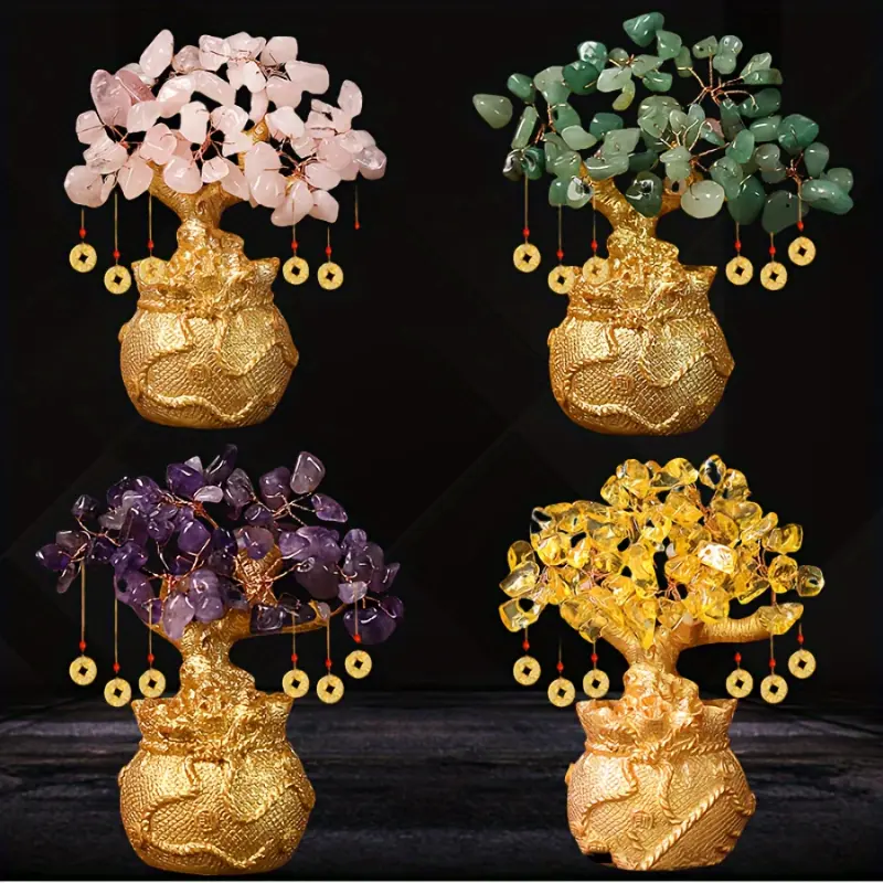 Prosperity Crystal Money Tree - Resin Crafted Wealth Attraction Ornament for Business and Home Decor - Feng Shui Symbol - For Home & Office - Perfect Gift for Business Owners & New Graduates
