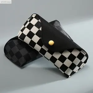 2026 Trendy U-Shaped Glasses Case Plaid Leather Sunglasses Case with PVC Buckle Portable Protective Eyewear Holder Scratch-Resistant Soft Lining Travel Storage Case for Women Men Daily Use
