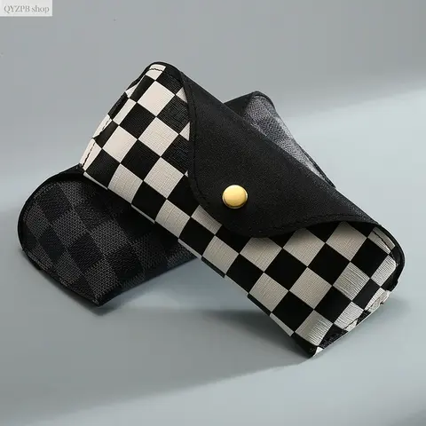 2026 Trendy U-Shaped Glasses Case Plaid Leather Sunglasses Case with PVC Buckle Portable Protective Eyewear Holder Scratch-Resistant Soft Lining Travel Storage Case for Women Men Daily Use,summerwins
