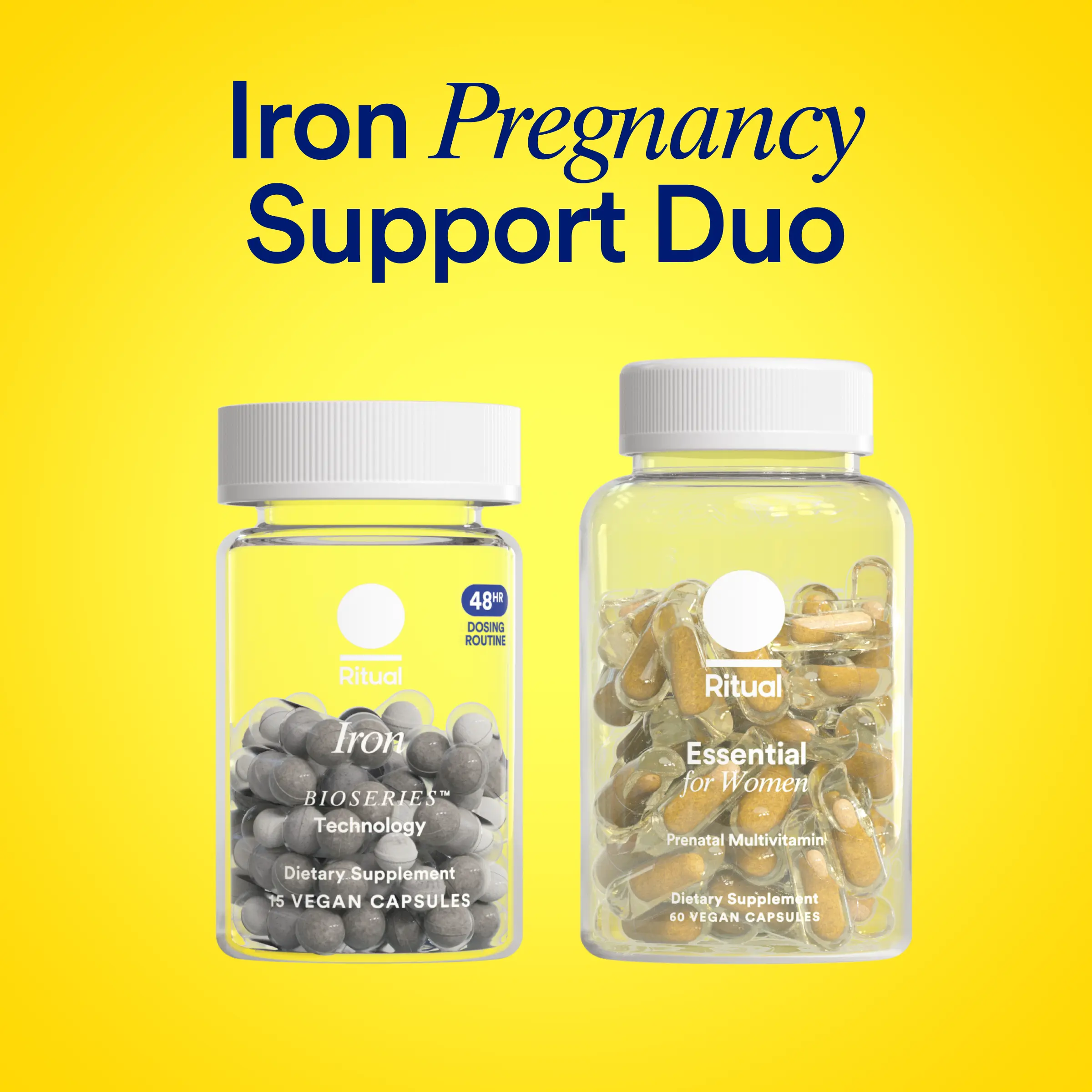 Ritual’s Iron Pregnancy Support Duo with Ritual’s New Gentle, Pregnancy-Safe‡‡ Iron BioSeries and Ritual’s Essential Prenatal Multivitamins to Support Pregnancy Nutrient Demands*, 30 Days Supply
