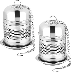 2PCS Tea Infuser Strainer - Stainless Steel Tea Strainers for Loose Tea, Loose Leaf Tea Steeper, Fine Mesh Tea Ball holder with Chain Hook and Lid