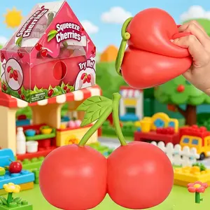 Double Cherry Stress Relief Toy, Slow Rebound Compression Therapy, Soft Tpr Material, Ideal for Adults and Kids, Perfect Birthday Gift