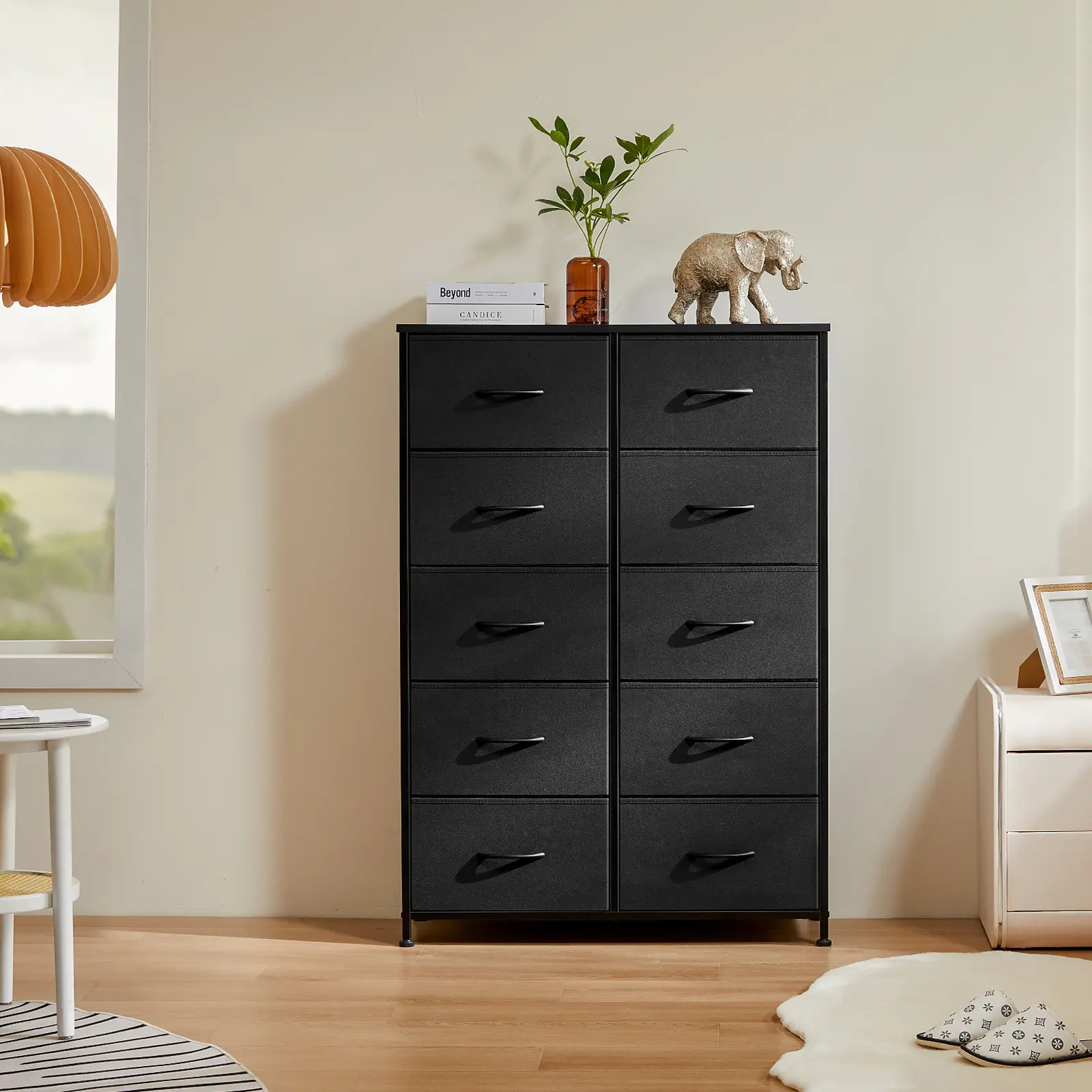 Sweet Furniture F Dresser - Fabric Storage Tower with 10 Drawers, Bedroom Drawer Dresser Organizer, Chest of Drawers with Fabric Bins, Steel Frame and Wood Top for Bedroom, Closet, Entryway Assembled,dorm essentials,home decor