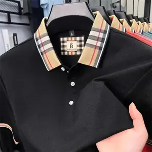 Men's Summer New Silk Cotton Breathable Fashion Top Casual Business Plaid Lapel Short Sleeve T-Shirt Lightweight Comfortable Daily Office Outfit Versatile Stylish Buttons DesignGift（gift）Gift