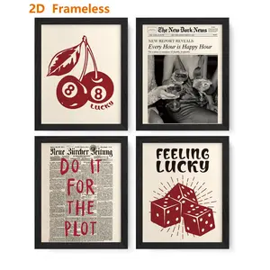 4-Piece Set / Fashionable Retro Y2K Red Lucky No. 8 Ball Cherry Dice Happy Hour Poster Wall Art Set, Bar Cart Decor, Y2K-Style Room Decor, Fashionable Home Decor, Preppy Room Decor, Vintage Room Decor, Frameless