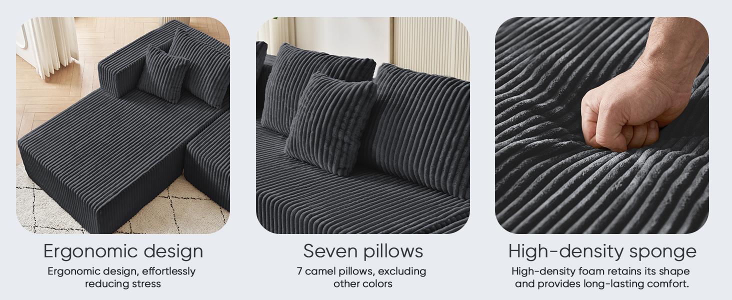 ModMood Compress Sofa Sectional 133x70" Oversized Corduroy Cloud Couch U-Shaped Modular Set with Chaise Ottoman 7 Pillows No Assembly Required Soft Plush Modern Modular Living Room Essential ModMood Compress Sofa Sectional 133x70" Oversized Corduroy Cloud Couch U-Shaped Modular Set with Chaise Ottoman 7 Pillows No Assembly Required Soft Plush Modern Modular Living Room Essential