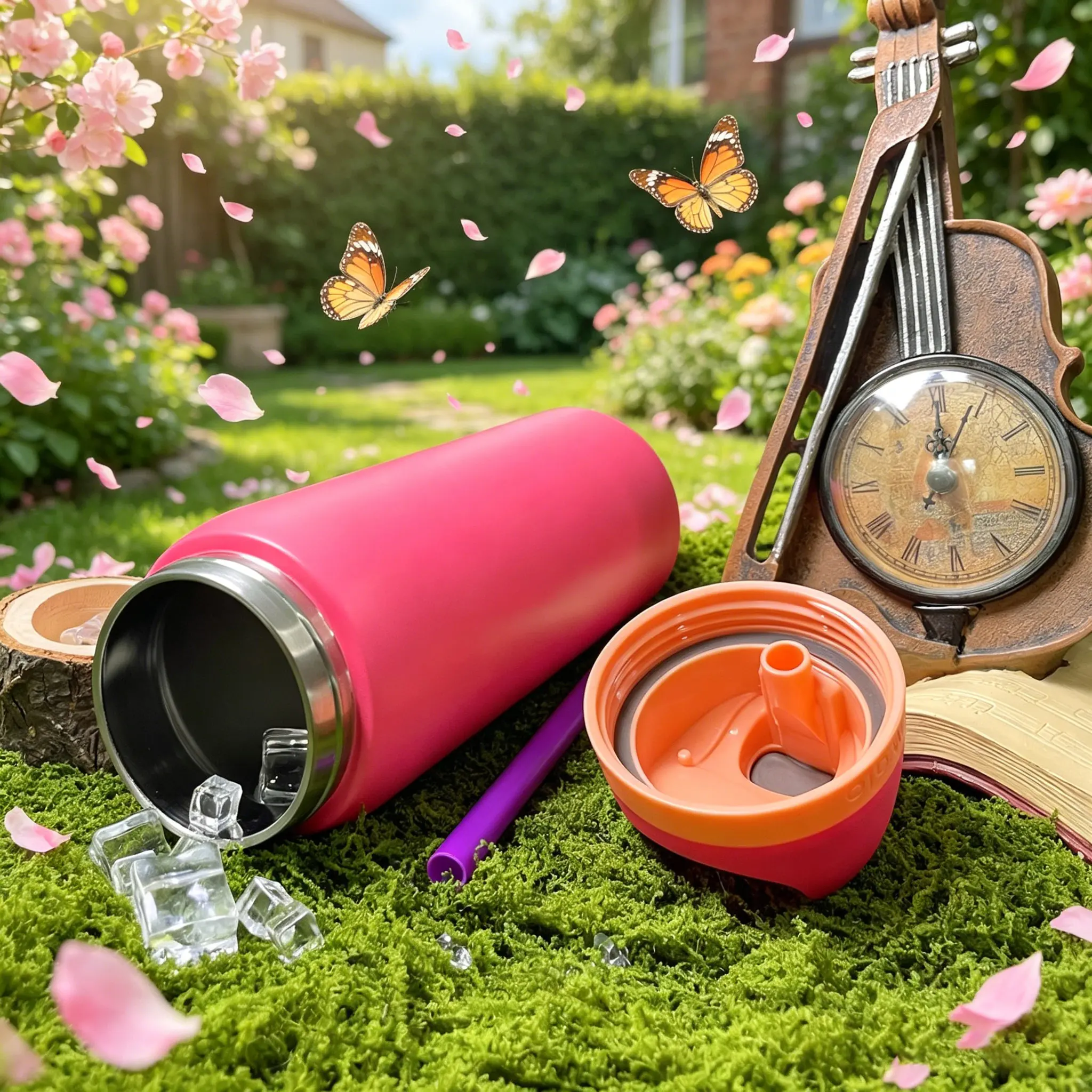 OW(Flamingo) Luxury Double Cup Vacuum Outdoor Sports Water Bottle, with a capacity of 32 ounces / 945 milliliters. A large-capacity stainless steel water bottle designed for bicycles, easy to carry, leak-proof travel cup with a snap ring Thermal Flask
