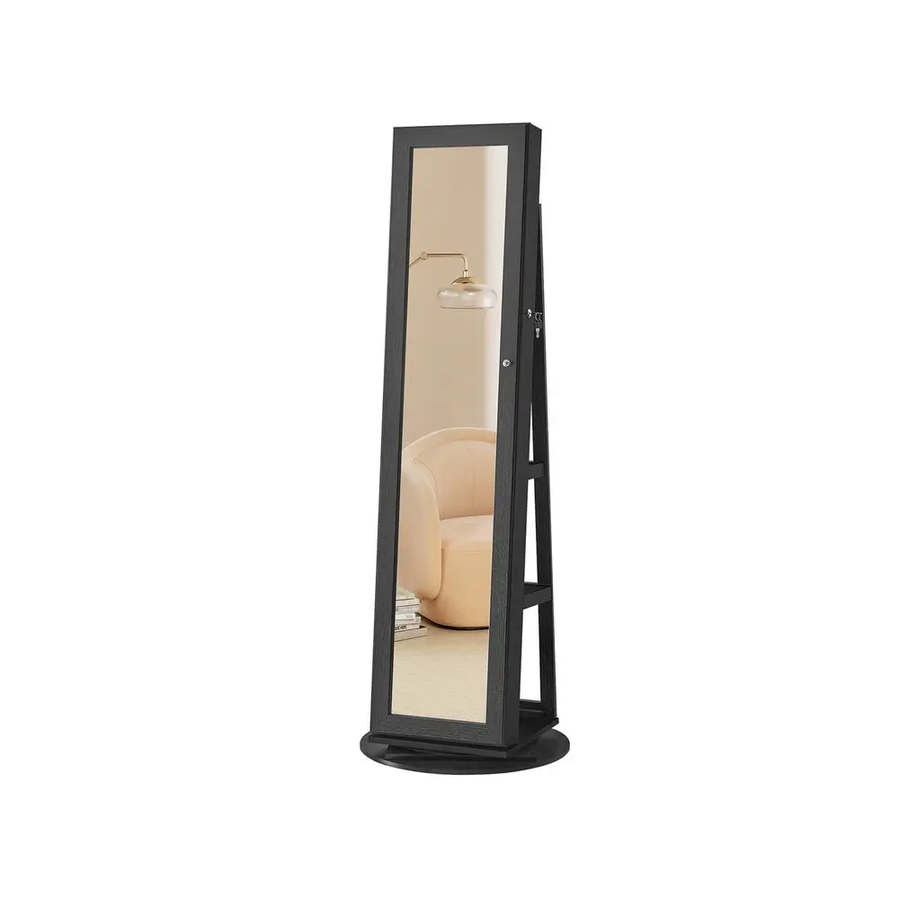 SONGMICS 360° Swivel Jewelry Cabinet, Lockable Jewelry Organizer with Full-Length Mirror, Rear Storage Shelves, Interior Mirror, Jewelry Armoire, Gift Idea