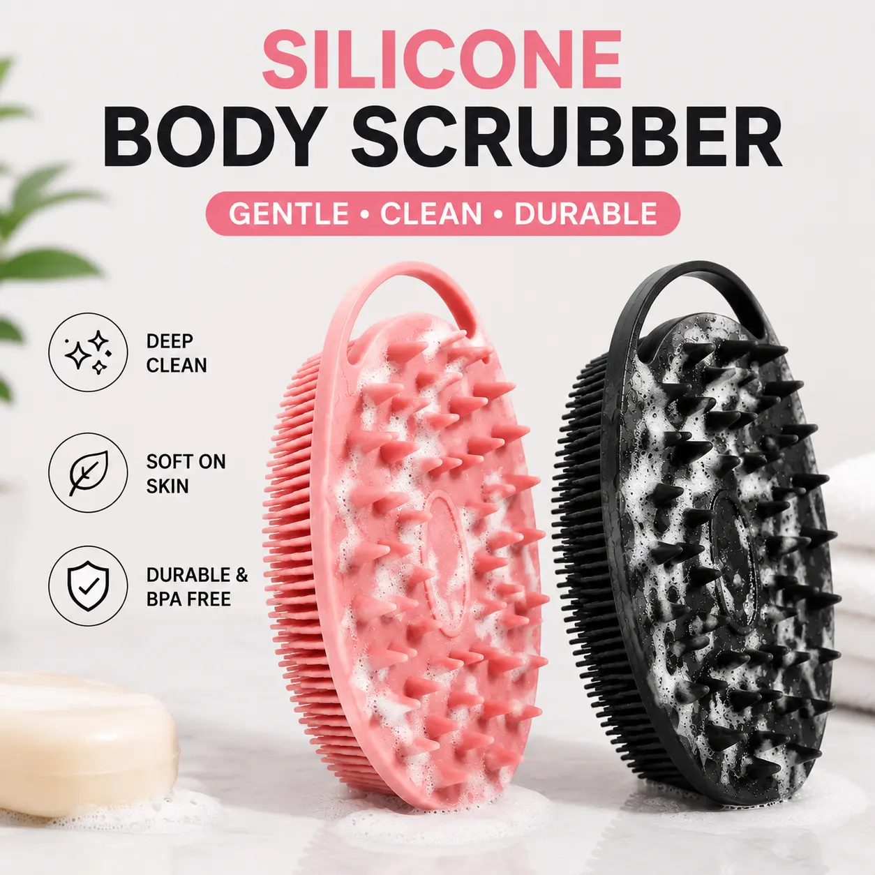 Silicone Scrubber Bath Brush - 1 Piece Portable Personal Beauty Product, Exfoliating Cleaning Accessory for Head, Skincare and Massage