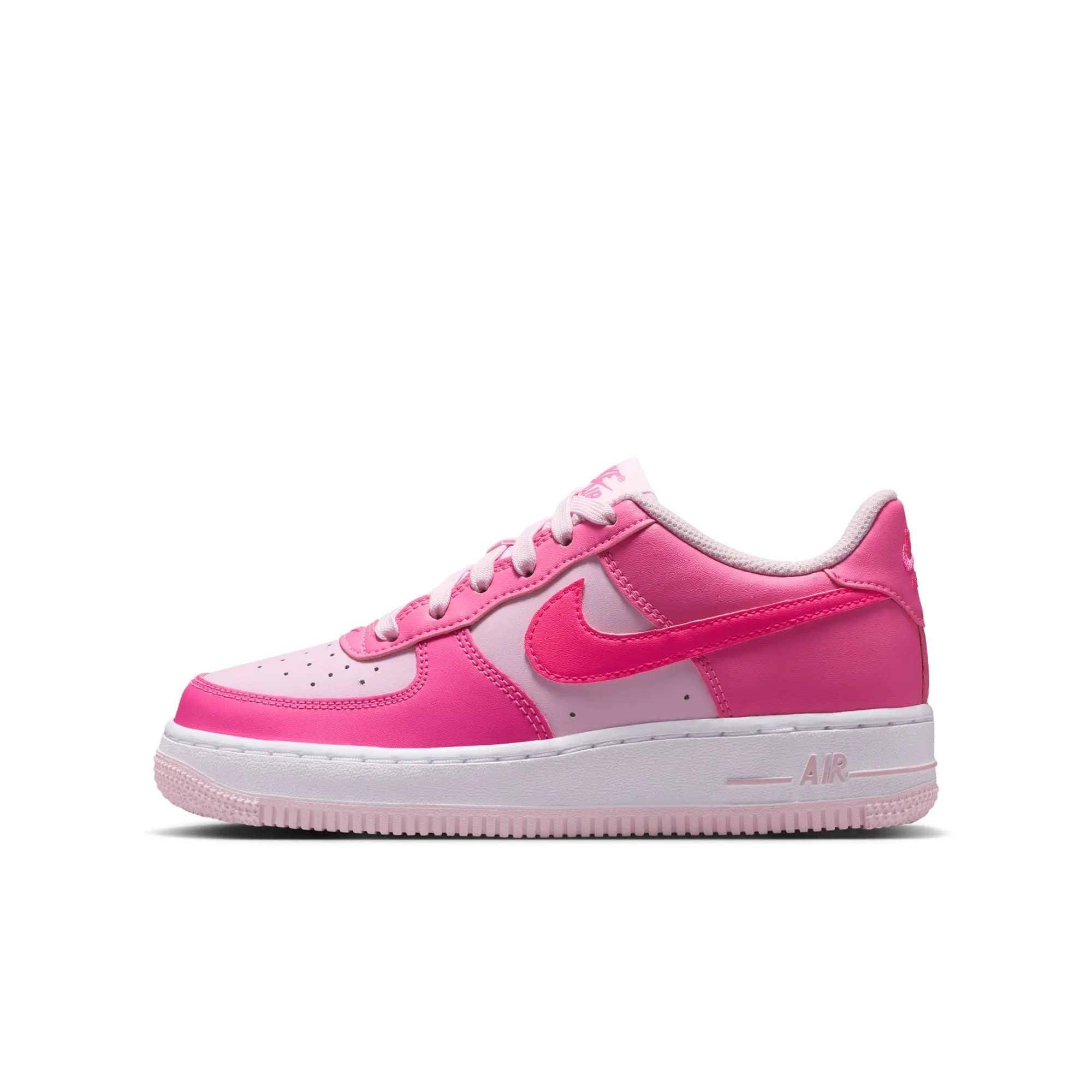 NIKE Kids' Air Force 1 Low Faux Leather Casual Sneakers in 2-Tone Pink, Sporty Chic Style with Air Cushioning, Classic, Recess, Iconic Look, 2-Tone Pink Casual Trainers