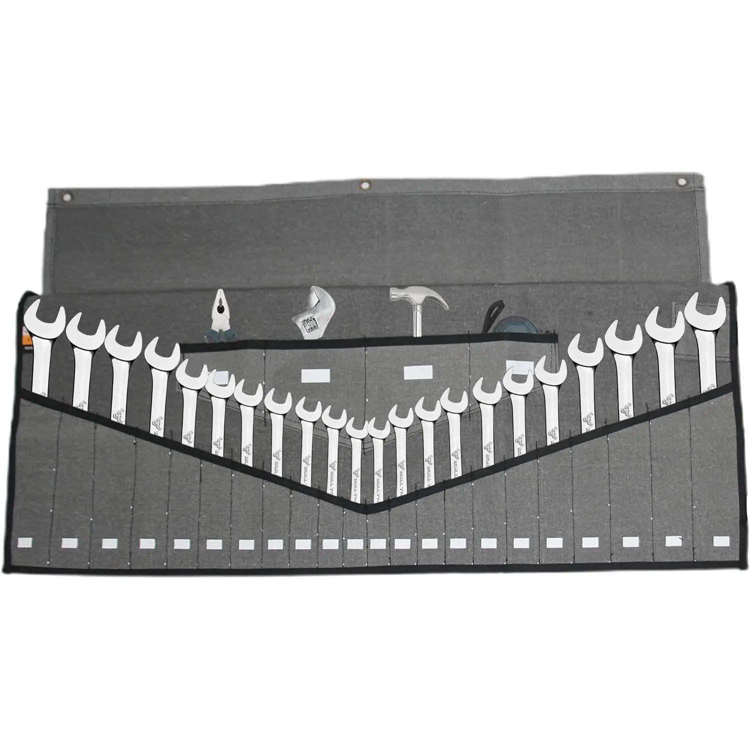 Wrench Roll, 26 Pocket Tool Pouch, Tool Bag Wrench Organizer Metric & SAE Combination Wrenches,  Canvas, Portable Roll-Up Wrench Case  for Men, Mechanics, DIYers, & Electricians