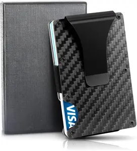 Carbon Fiber RFID Blocking Minimalist Wallet For Men With Money Clip