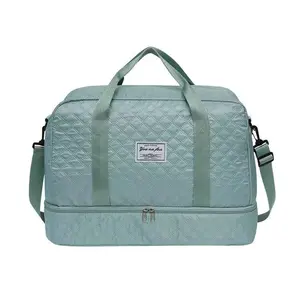 Upgraded waterproof weekender duffel bag for women with a shoe compartment. It features an argyle pattern, multiple pockets, reinforced handles and breathable mesh. Lightweight and water-resistant, it is ideal for travel, gym and overnight use.