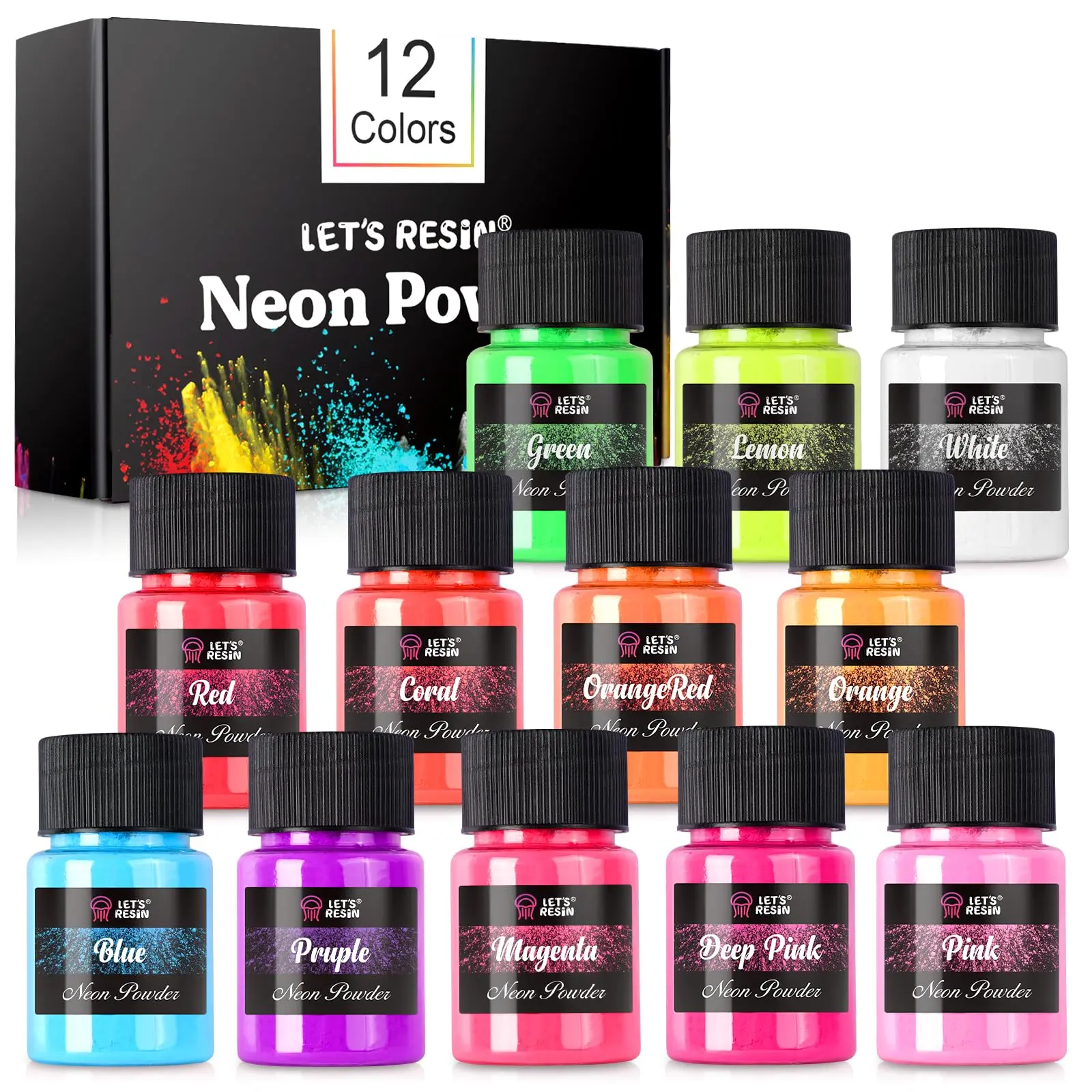 Let's Resin Neon Pigment Powder, 12colors Fluorescent Powder, 10g/Bottle of Mica Powder for Epoxy Resin, Nail, Tumblers, Soap Making, Slime & Candle, Painting, DIY Crafts Nail Art