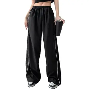 Women’s Parachute Pants Wide-Leg Baggy Pants Y2K Elastic Waist Jogger Sweatpants Track Pants Streetwear
