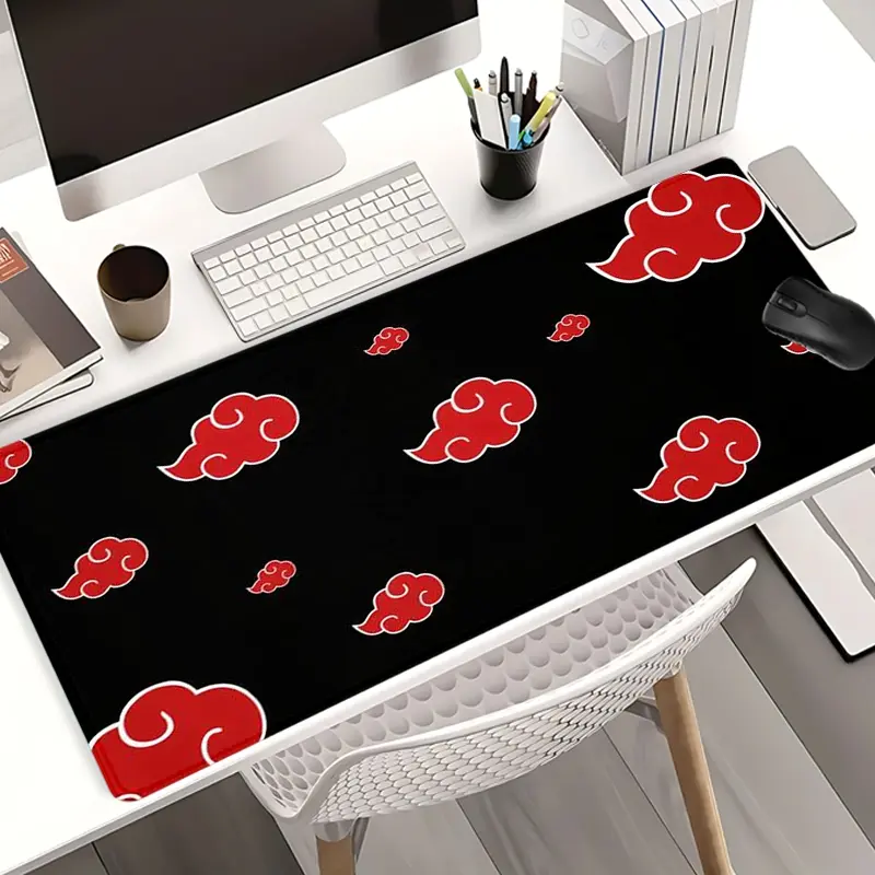 Extra Large Red Akatsuki Cloud Anime Mouse Pad Japanese Ninja Gaming Desk Pad 35x16 Inch Computer Keyboard Mousepad with Non-Slip Rubber Base Stitched Edge Gift for Home, Office, Aesthetic Office Supplies Computer Accessories for Desk