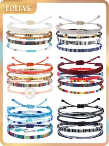 LOLIAS 24 Pieces Ankle String Bracelets for Women Surfer Wave Boho Bracelet Adjustable Handmade Friendship Bracelet String Ocean Beach Boho Bracelets Anklets for Women