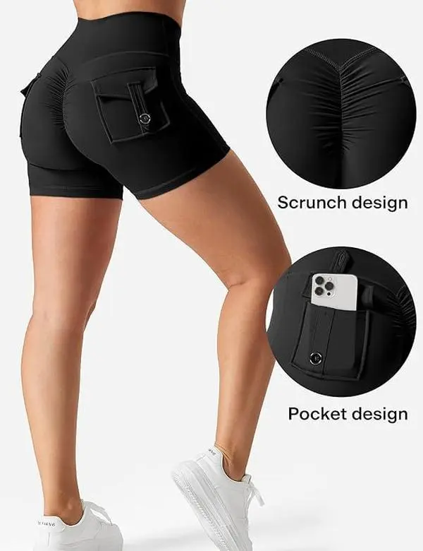 Women's 3" High Waist Scrunch Butt Workout Shorts Sagging Hips Shorts | High Waist Butt Lifting Cargo Workout Shorts with Pockets, Tummy Control Stretch Yoga Biker Shorts for Running Daily Wear,back to school,back to school haul