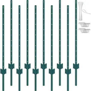 VEVOR 4 Feet Fence Post, Summervibes,Summervibes, 10 Pack T-Post Heavy Duty Metal Fence Posts, Sturdy Steel Fence Stakes for Garden Yard, Lawn, Farms and Outdoor Wire Fencing, Green