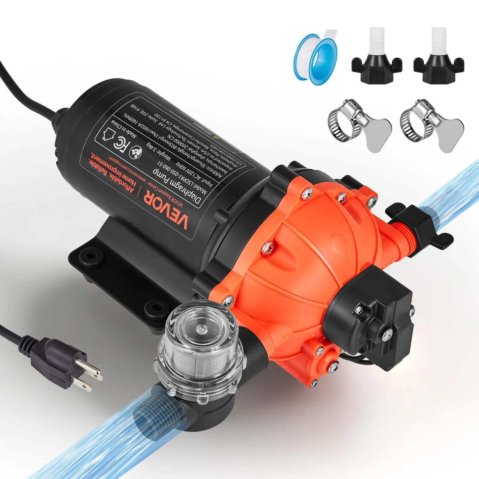 【summerfinds】VEVOR Water Pressure Pump, 110V AC 5 GPM, 5-Chamber On Demand Electric Diaphragm Water Transfer Pump, 60 PSI Max Pressure, Automatic Pressure Switch, for Home Kitchen Garden Irrigation Car Washing