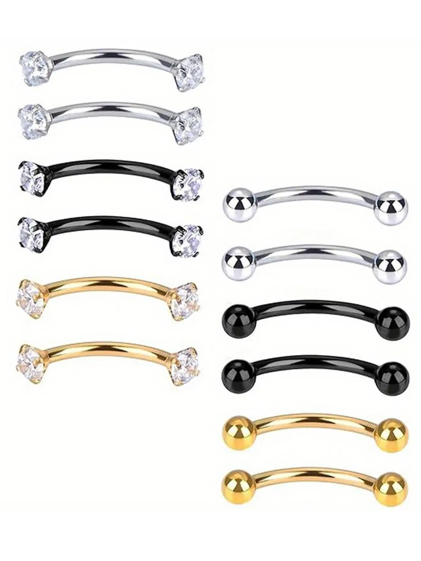 Minimalist Solid Color Curved Rod Design Eyebrow Studs, 12pcs Stainless Steel Eyebrow Piercing Jewelry, Body Jewelry for Women & Men, Trendy All-match & Exquisite High Quality Jewelry for Birthday Gift, Navel Piercing Jewelry, Pierce