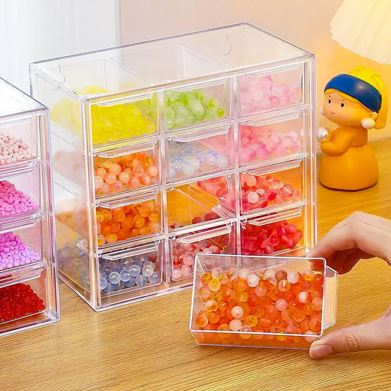 Stackable Drawer Organizer Clear Acrylic 6 9 12 Grid Storage Box for Beads Jewelry Makeup Craft Supplies Desk Office Small Parts Container 4.7 Inch Tall