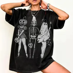 Men's Halloween Graphic T-Shirt - Spooky Girl Squad Design, Skeleton Ghost Pumpkin Prints, Witchy Fall Retro Trendy Top [TikTok Shipping]
