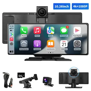 Portable Wireless Carplay Car Stereo,Display Screen， 10.26 HD Touchscreen for Car with Apple CarPlay & Android Auto with Backup Camera/Mirror Link/Voice Control/Bluetooth/GPS/AUX/FM Satellite Radio for All Vehicles