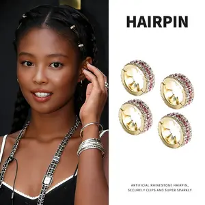 Rhinestone Round Mini Metal Hair Clips for Women, Sparkly Crystal Circular Hair Barrettes, Non-Slip Hair Pins for Y2K, Gothic, Braided Hairstyles - Silver