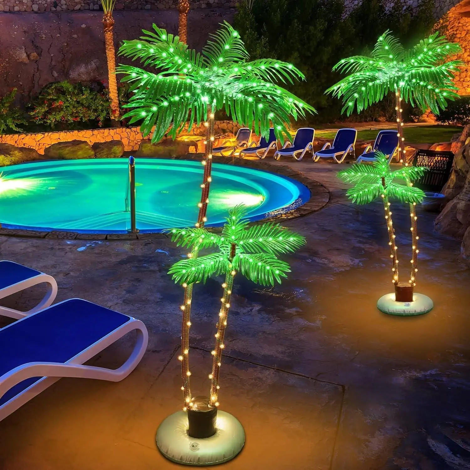Solar Lighted Artificial Palm Trees with Metal Trunk - Solar Garden Light, Waterproof Outdoor Decor, Flash/Wave Effects, Timer Mode, LED Accent for Patio Tropical Party #tiktokshopsummersale