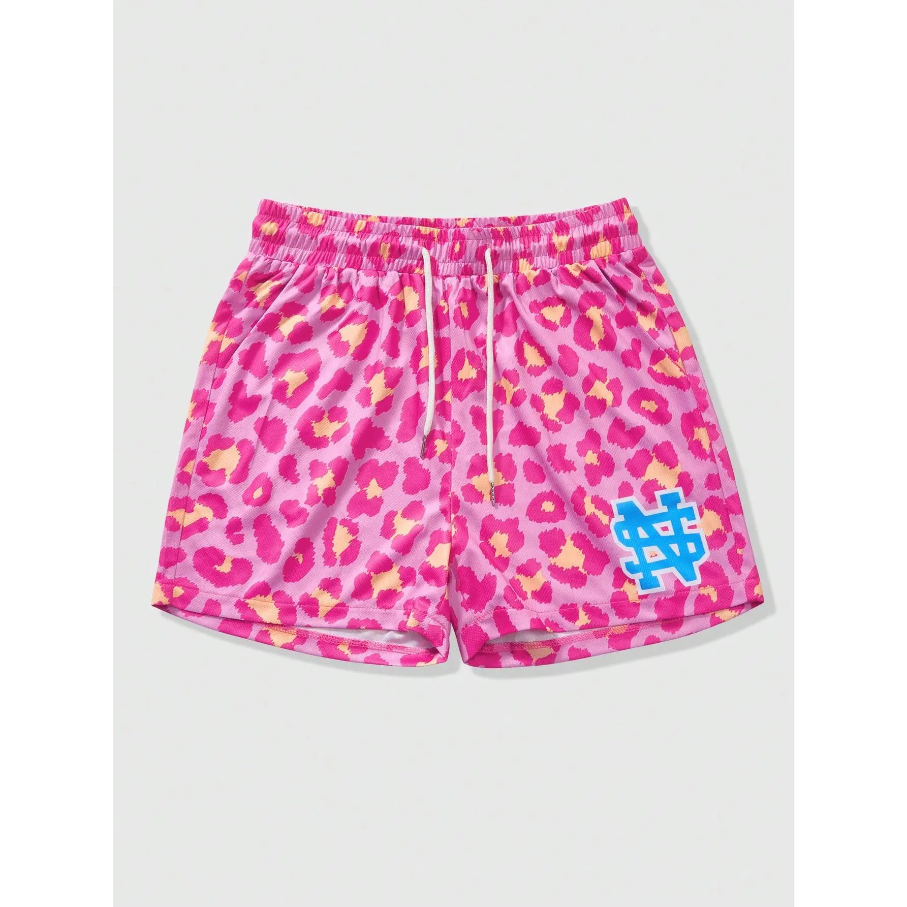 Men's Breathable Woven Fabric Colorblock Leopard Print Shorts - 7" Lightweight, Quick-Dry, Zip Pockets, Suitable for Street, Beach Wear (Do Not Dry Clean)