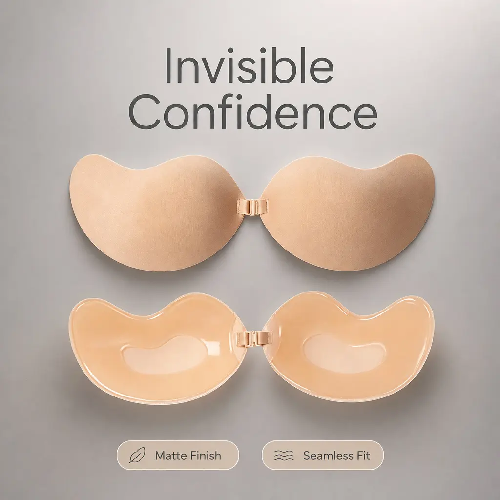 Mango-shaped Invisible Adhesive Bra, Reusable Backless Strapless Push Up Nipple Covers, Self Stick Invisible Breast Pads for Women Wedding Dress Evening Gown Summer Outfit Womenswear Basic Minimalist
