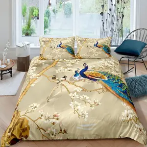 Feelyou King Duvet Cover Set - Decorative Peacock Print Duvet, Bird Design Bedding with Floral Animal Pattern, Lightweight Fabric Bedspread Cover (No Comforter) for Modern Bedrooms, Decorative Duvet Cover, Bird Design Duvets