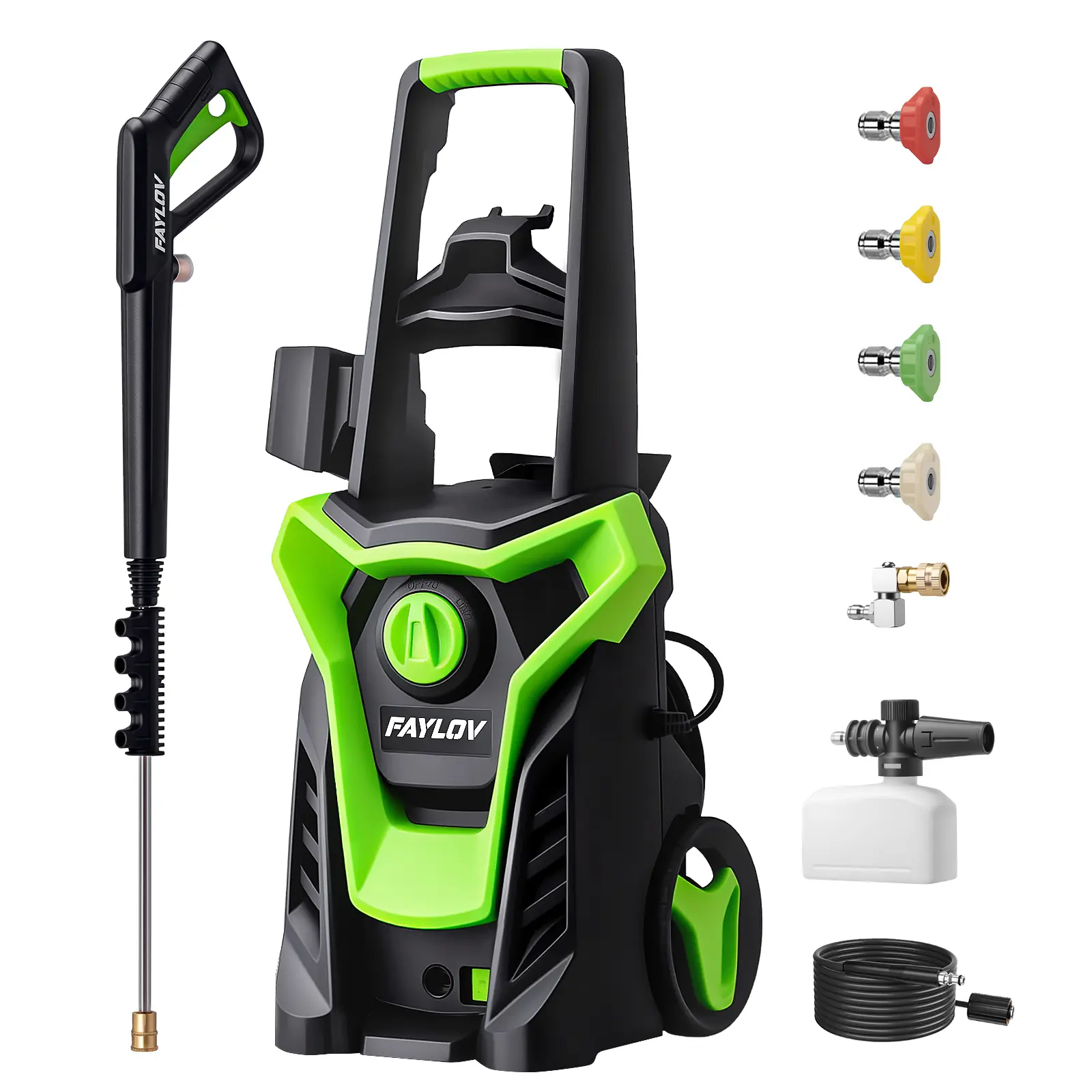 Electric Pressure Washer - Portable Power Washer, 1450PSI, 1.33 GPM, GFCI Safety Plug, 360° No-Bend Nozzle, Foam Cannon & 4 Nozzles for DIY Car Care, Wheel and Tire Cleaning & Home Cleaning
