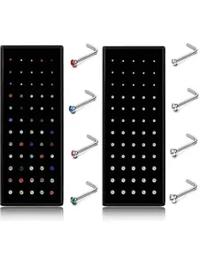 120 Pcs Colorful Nose Studs Shining CZ 316L Stainless Steel Nose Piercing Jewelry for Women Men Bone Studs Screw Piercing Jewelry Set Cute Nose Studs L Shaped Nose Rings Body Piercing Kit