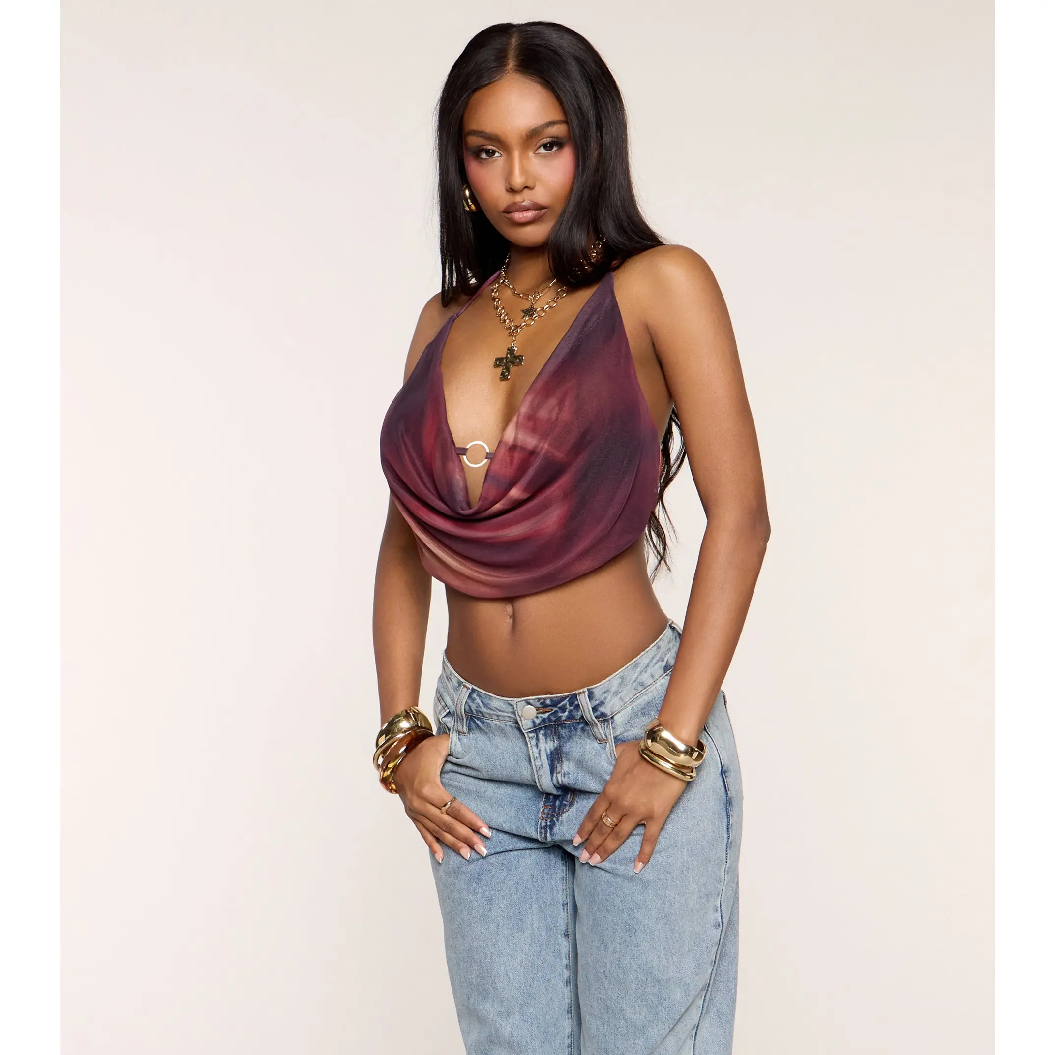 Bold Flow Cowl Halter Crop Top