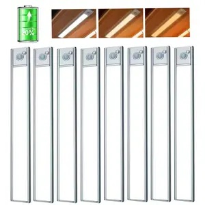 8 PACK Ultra Thin Motion Sensor Under Cabinet Light,Rechargeable LED Kitchen Light with PIR & Light Sensor, 3Color Temps (3000K/4000K/5000K), Dimmable Brightness,Magnetic Mount for Closet Wardrobe Garage lighting toolroom full screen soft kitch
