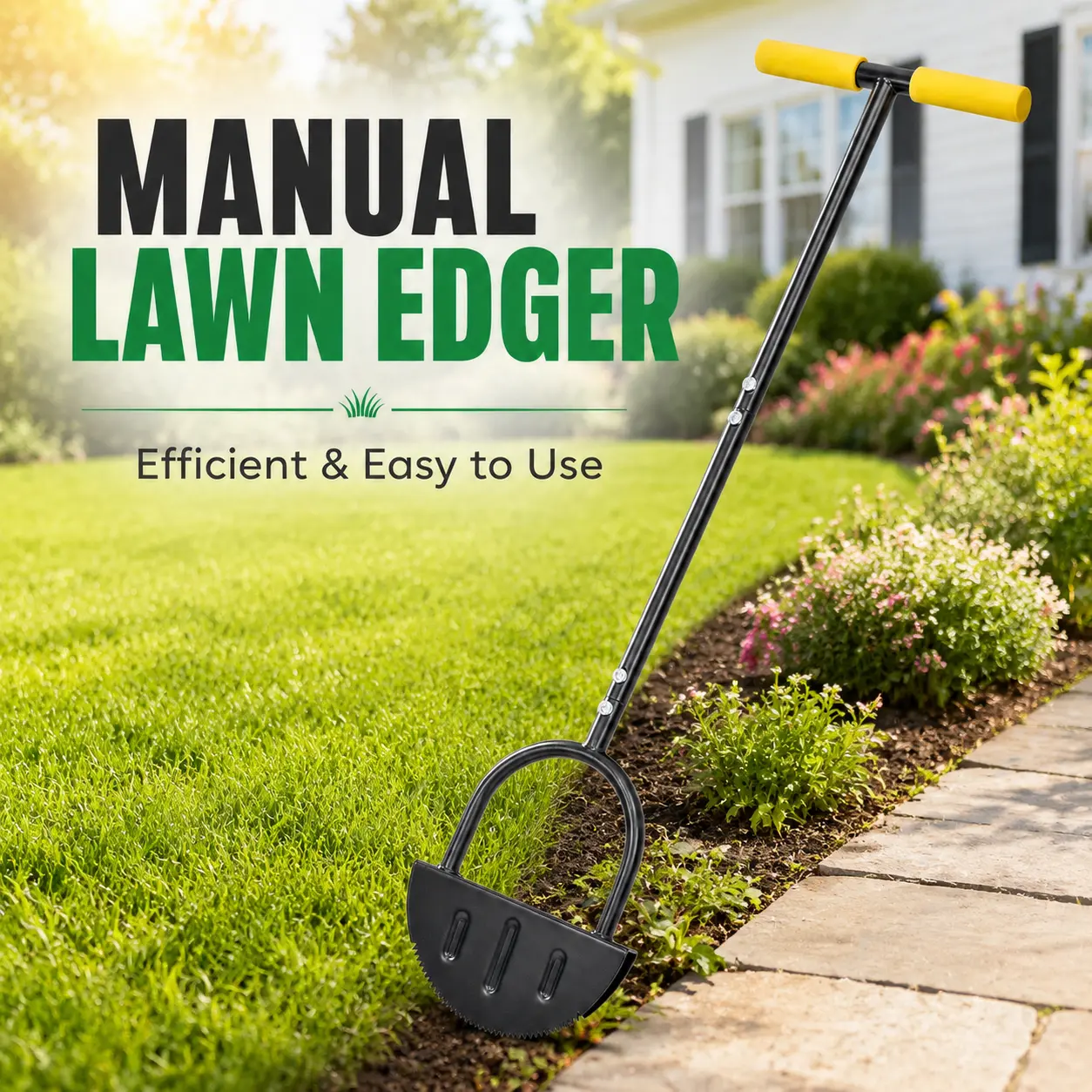 Manual Lawn Edger Tool, Heavy-Duty Step Edger with T-Handle and Serrated Blade, Garden Grass Edge Trimmer for Sidewalks, Driveways, Flower Beds and Landscape Borders
