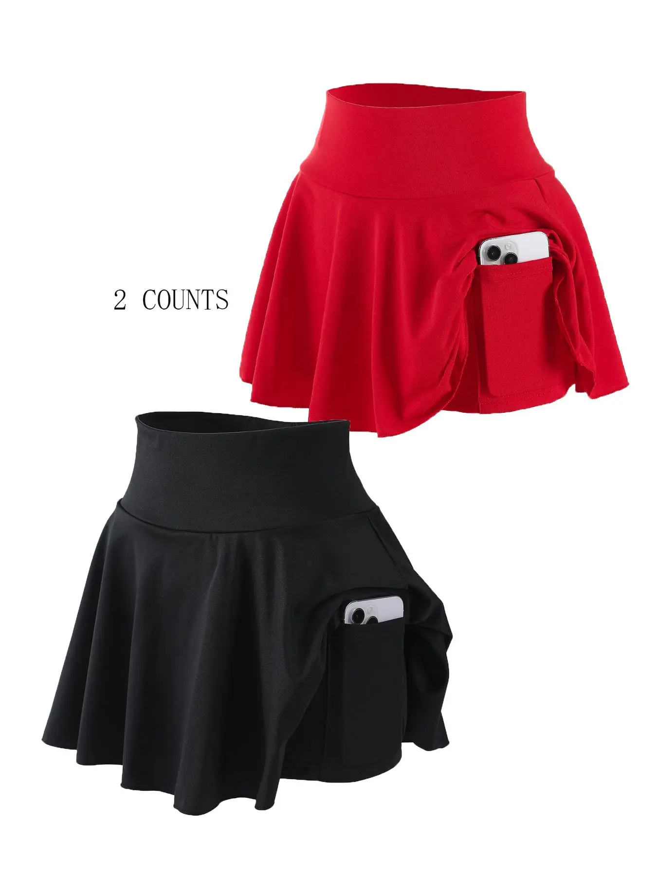 Women's Plus Size Plain Outdoor Sport Golf Tennis Skirt, Comfortable Casual High Waist Pleated Short Skirt with Lining and Pockets, Pleated Tennis Skirts, Pocket Design Skort, Casual Sporty Skorts, Golf Skorts, Solid Pocket Skorts, Stretchy Skorts