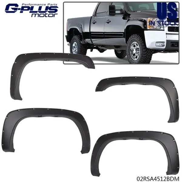 MOTOR GPLUS 4PCS Pocket Style Textured Polypropylene Rivet Bolt-On Fender Flares - Fleetside Fit, UV Resistant Off-Road Guard, Wheel Protection Vehicle Accessories for 1999-2006 Chevy Silverado/GMC Sierra, Prevents Sand & Outer Damages, Assembly Required