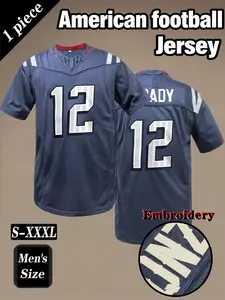 Men's Retro American football, New England # 12 Embroidered breathable V-neck mesh rugby sportswear, embroidery jersey, hip-hop casual T-shirt, Sports Tops, Athletic Tops, suitable for outdoor sports, game training, unisex