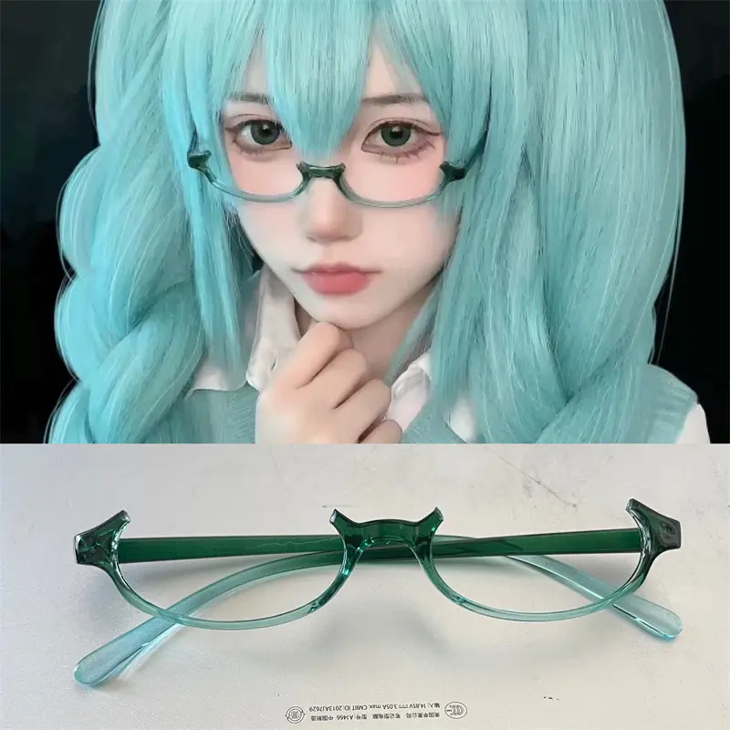 Y2K Anime Gradient Green Cat Ear Half Frame Glasses Cosplay Manga Girl Prop