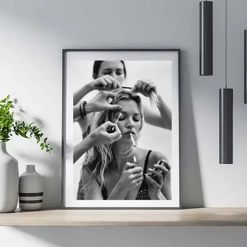 Kate Moss Getting Ready, Black and White Photography Print, Fashion Wall Art, Fine Art Poster, Editorial Style Decor, Museum Quality Print