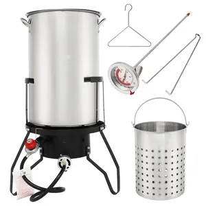 Ubesgoo 50 Qt Turkey Deep Fryer Set, Aluminum Fish & Seafood Boiler Steamer with 54,000 BTU Propane Gas Burner Stand Injector Thermometer Hose, Ideal for for Outdoor Fry Cooking Clam Crawfish, Sliver