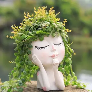 Cute Girl Design Flower Pot, Resin Flower Pot with Drainage Hole, Decorative Plant Pot for Home Garden, Garden Planter, Home Decor Pots, Garden Supplies