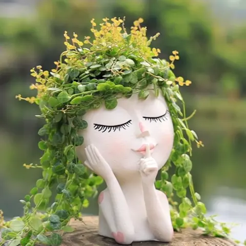 Cute Girl Design Flower Pot, Resin Flower Pot with Drainage Hole, Resin Planters, Decorative Plant Pot for Home Garden, House Plant Pots, Garden Planter, Indoor Outdoor Planter, Home Decor Pots, Garden Supplies