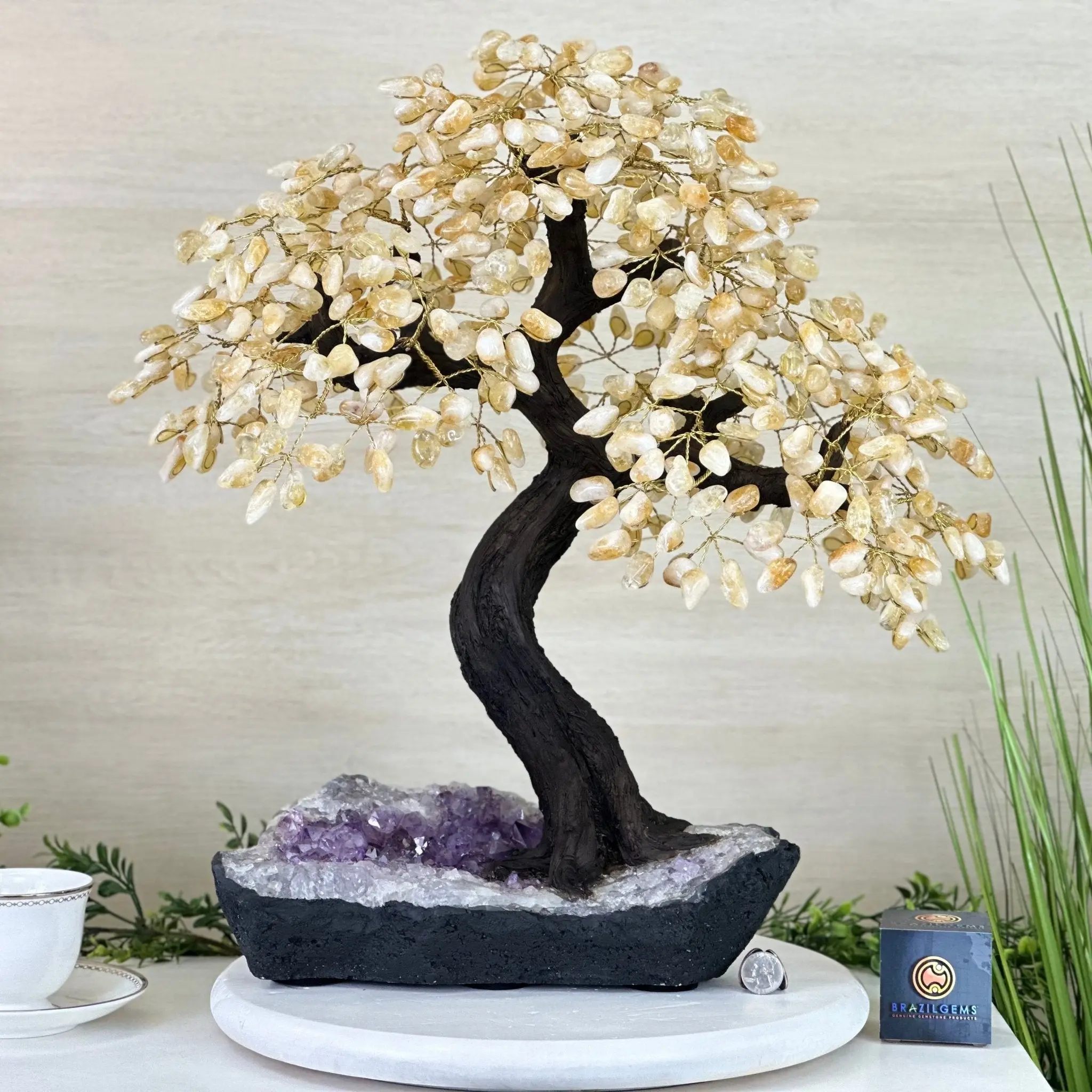 21.75" Tall Citrine Gemstone Tree on an Amethyst Base, 540 gems #5406CI-023