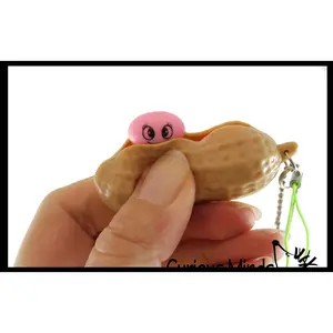 LAST CHANCE - LIMITED STOCK - Peanut Popper -  Fun Pop-Out Fidget Keychain Toy - Squeeze to Pop Peanuts out of Shell - Chain Clip OT