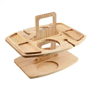 Portable Wooden Outdoor Picnic Table – Detachable Wine Glass Holder – Snack Tray and Voice Recognition (Advanced Seating Arrangement) ( Brand) (Unused) (No Changes) – Perfect for Patio. Garden. Camping. Beach or Park – Natural Wood Color